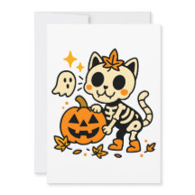 Cute Skeleton Cat with Pumpkin Invitation