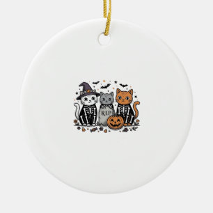 Cute Skeleton Cats Halloween Vintage Engraving Shi Ceramic Ornament