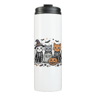 Cute Skeleton Cats Halloween Vintage Engraving Shi Thermal Tumbler