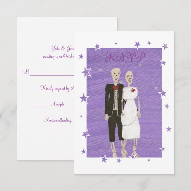 Cute Skeleton Couple Halloween Wedding RSVP Cards (Front/Back)