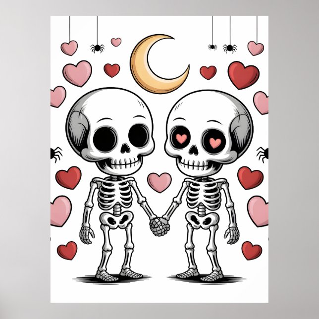 Cute Skeleton Couple: Spooky Love Graphic Poster (Front)