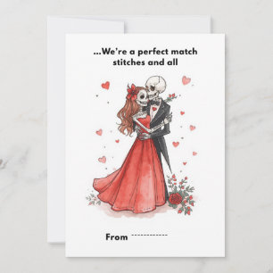 Cute Skeleton Couple Stitched Heart Valentine Card