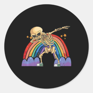 Cute Skeleton Dabbing Lazy Halloween Costume Skull Classic Round Sticker