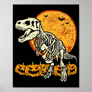 Cute Skeleton Dinosaur Trex Dino Pumpkins Moon Boy Poster