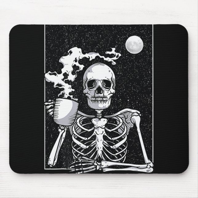 Cute Skeleton Drinking Coffee Halloween Costume   Mouse Pad (Front)