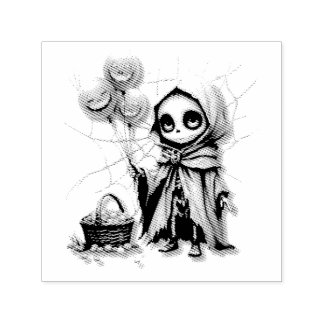 Cute Skeleton Girl with Pumpkin Balloons Self-inking Stamp