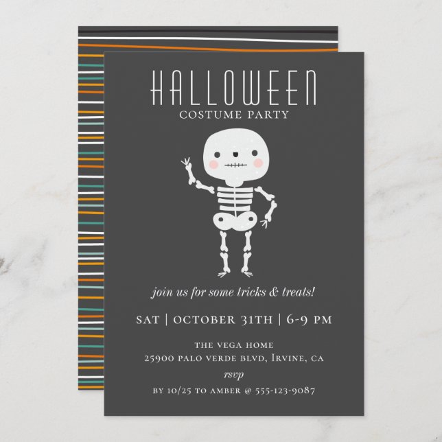 Cute Skeleton Halloween Party Invitation (Front/Back)