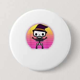 Cute Skeleton Halloween Retro Vaporware Men 3 Inch Round Button