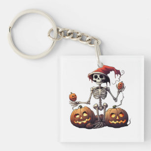 Cute Skeleton Halloween Witch Pumpkin  Keychain