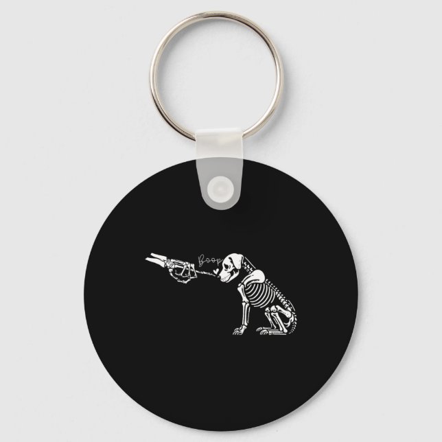 Cute Skeleton Hand Boop Dog Funny Halloween 1  Keychain (Front)