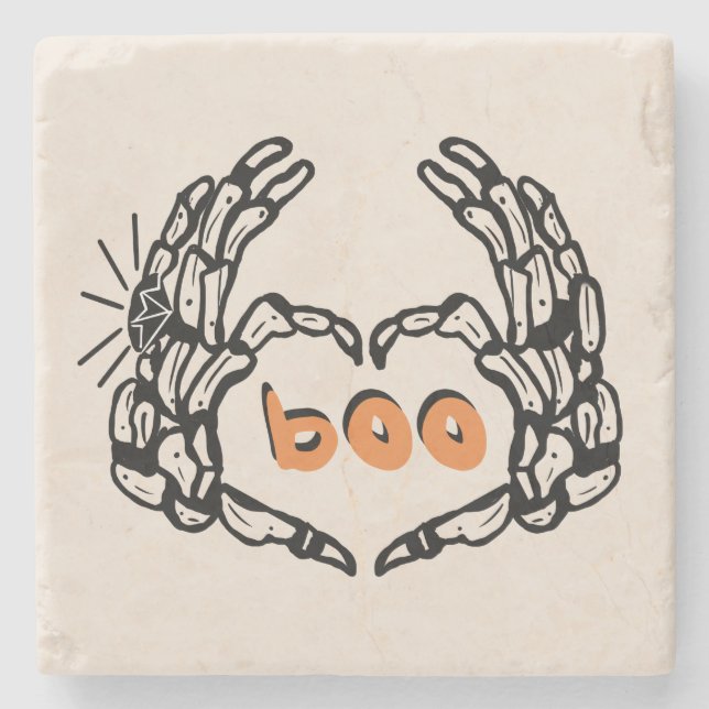 Cute Skeleton Hands Marriage  Halloween Stone Coaster (Front)