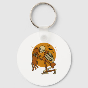 Cute Skeleton Hugging Cat Gothic Halloween Design Keychain