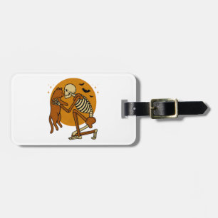 Cute Skeleton Hugging Cat Gothic Halloween Design Luggage Tag