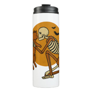 Cute Skeleton Hugging Cat Gothic Halloween Design Thermal Tumbler