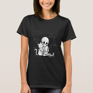 Cute Skeleton Hugging Cat Halloween T-Shirt
