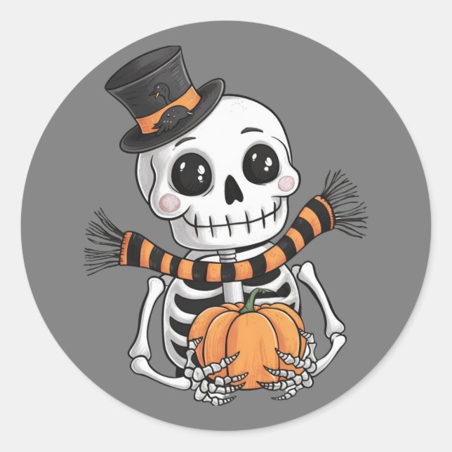 Cute Skeleton Illustration Halloween Sticker (Front)