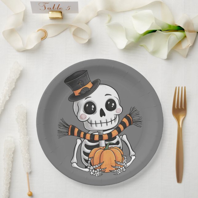Cute Skeleton Illustration Paper Plate (Wedding)