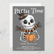 Cute Skeleton Illustration Party Invitation