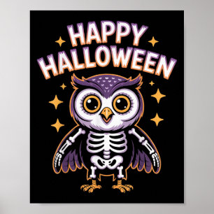 Cute Skeleton Owl Halloween Design For Kids And Ad Poster