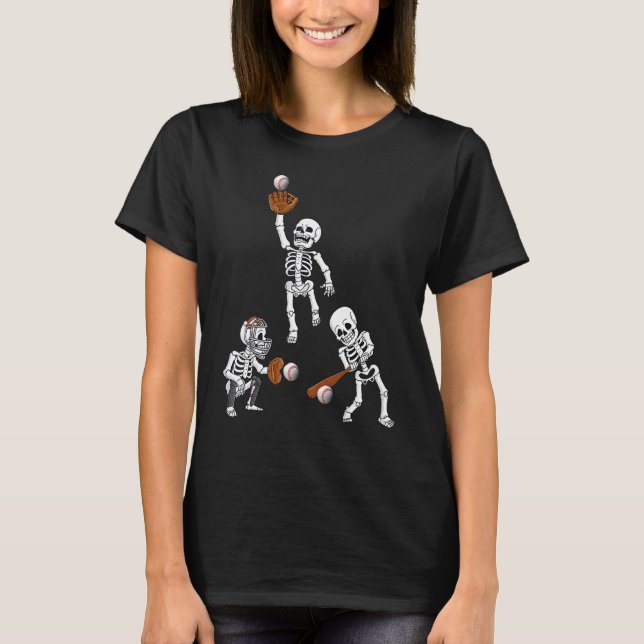 Cute Skeleton Playing Baseball Halloween Costume S T-Shirt (Front)