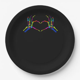 Cute Skeleton Sign Colorful Halloween Classic Paper Plate