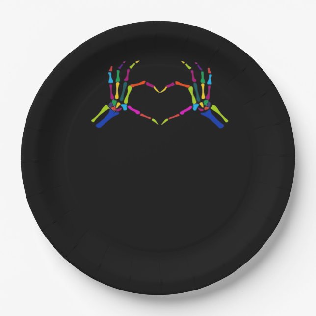 Cute Skeleton Sign Colourful Halloween Classic Paper Plate (Front)