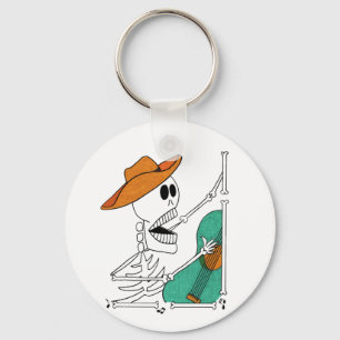 Cute Skeleton Singing Cowboy Playing Guitar  Keychain