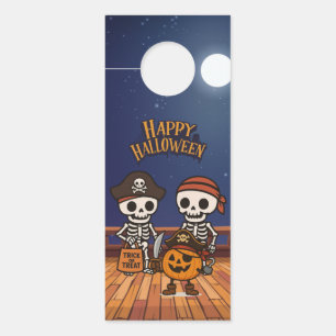 cute, skeletons and pumpkin Halloween Door Hanger