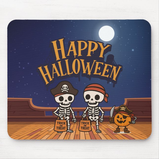 cute, skeletons and pumpkin Halloween  Mouse Pad (Front)