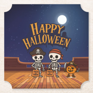 cute, skeletons and pumpkin Halloween Paper Coaster