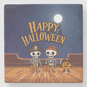 cute, skeletons and pumpkin Halloween Stone Coaster