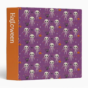 Cute Skeletons Halloween Pattern Purple Binder