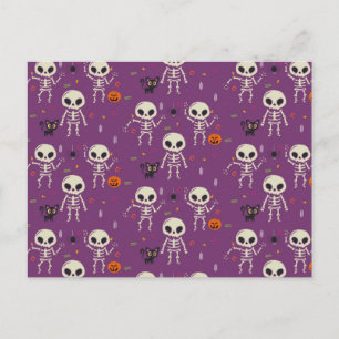 Cute Skeletons Halloween Pattern Purple Postcard
