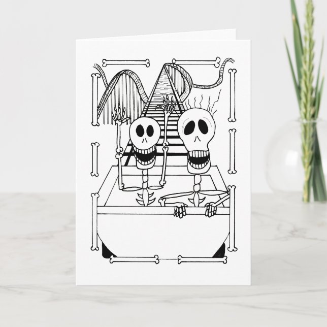 Cute Skeletons on Roller Coaster Ride  Card (Front)
