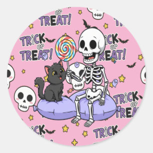 Cute Skeletons Pink For Halloween Classic Round Sticker