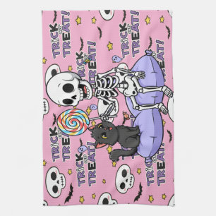 Cute Skeletons Pink For Halloween Kitchen Towel