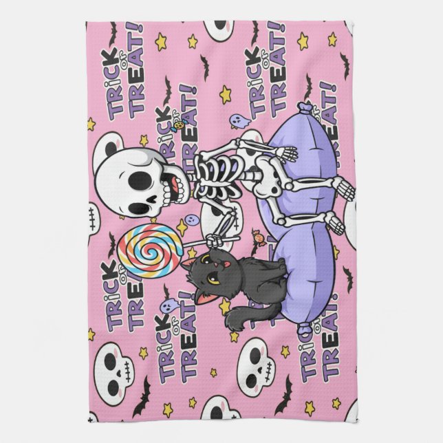 Cute Skeletons Pink For Halloween Kitchen Towel (Vertical)