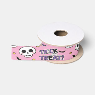 Cute Skeletons Pink For Halloween Satin Ribbon
