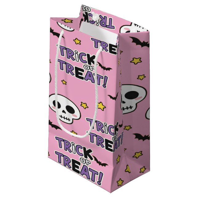 Cute Skeletons Pink For Halloween Small Gift Bag (Front Angled)