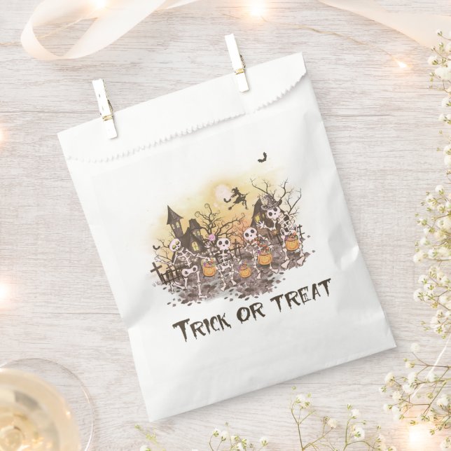 Cute Skeletons Trick or Treat Halloween Favour Bag (Clipped)