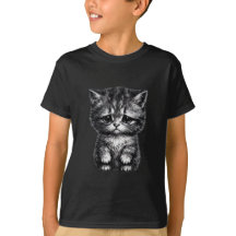 Cute Sketch Feline Sad Kitten Black Kids' T-Shirt
