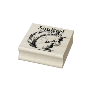 Cute Sketch of a Squirrel with Nut Rubber Stamp
