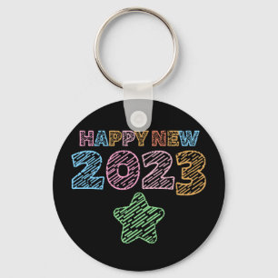 Cute Sketchy Happy New Year 2023 Keychain