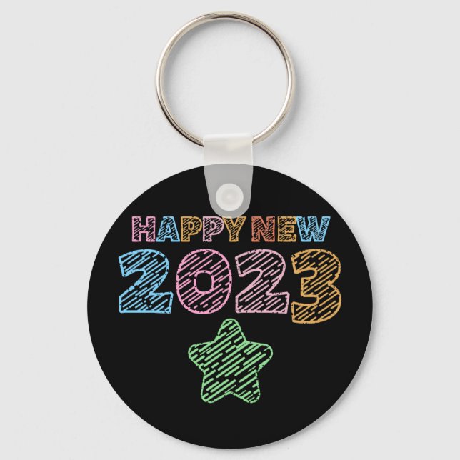 Cute Sketchy Happy New Year 2023 Keychain (Front)