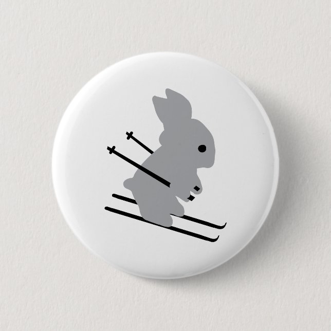 cute ski bunny  snow skiing 2 inch round button (Front)