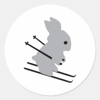 cute ski bunny  snow skiing classic round sticker