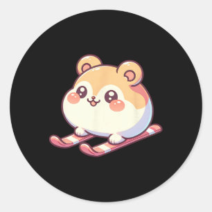 Cute Ski Hamster Kawaii Chubby Winter Alpine Slope Classic Round Sticker