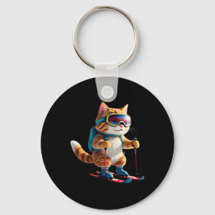 Cute Skiing Cat Funny Winter Snow Sports Gift Men Keychain
