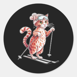 Cute Skiing Cat With Goggles Men Women Classic Round Sticker