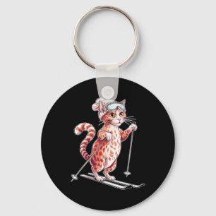 Cute Skiing Cat With Goggles Men Women Keychain